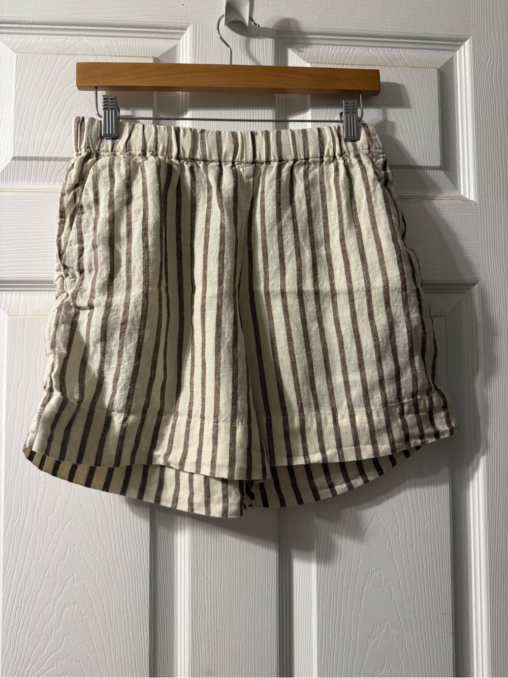 Faherty Laguna Linen Bayview Cream and Brown Striped Women's Shorts